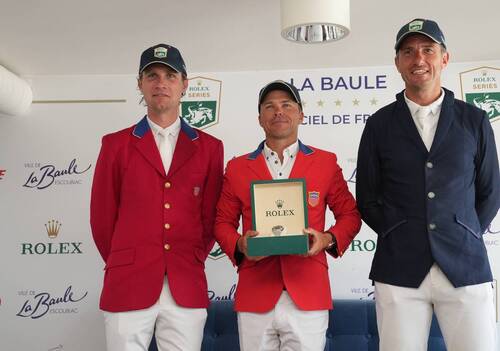 grand prix; press conference; 526, BOND JAMESBOND DE HAY, Gregory WATHELET; 666, CARACOLE DE LA ROQUE, Karl COOK; 668, GREYA, Kent FARRINGTON; Sportfot