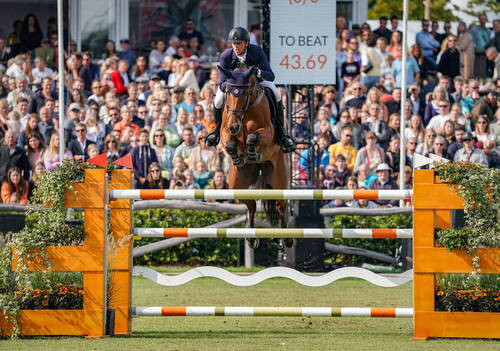 Ben Maher (GBR) riding Dallas Vegas Batilly during the Brussels Stephex Masters - Longines on August 27, 2023 in Brussels, Belgium. (Photo by Pierre Costabadie/Icon Sport)