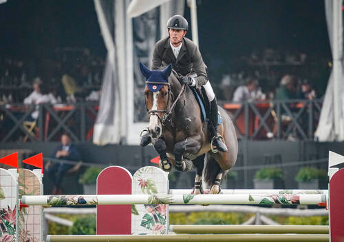 Ben Maher (GBR) riding Dallas Vegas Batilly during the Brussels Stephex Masters on August 27, 2023 in Brussels, Belgium. (Photo by Pierre Costabadie/Icon Sport)
